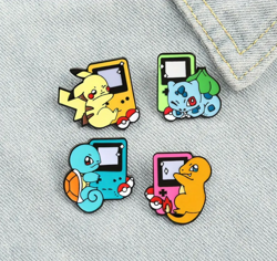 Pokemon Pikachu Squirtle Charmander Bulbasaur Cartoon Anime Enamel pins 4pcs - Image 1