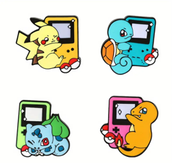 Pokemon Pikachu Squirtle Charmander Bulbasaur Cartoon Anime Enamel pins 4pcs - Image 2