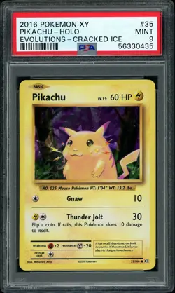 2016 Pokemon XY Evolutions Pikachu Holo Cracked Ice #35 PSA 9 MINT - Image 1