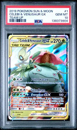 2019 POKEMON SUN & MOON TEAM UP CELEBI & VENUSAUR GX 1/181 - PSA 10 - Image 1