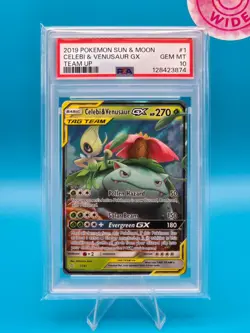 PSA 10 - 2019 POKEMON SUN & MOON TEAM UP 1 CELEBI & VENUSAUR GX - Image 1