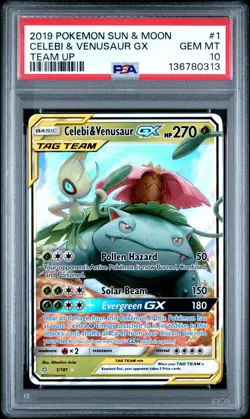 2019 POKEMON SUN & MOON TEAM UP #1 CELEBI & VENUSAUR GX PSA 10 - Image 1