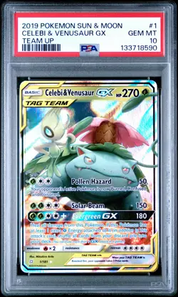 2019 POKEMON SUN & MOON TEAM UP #1 CELEBI & VENUSAUR GX PSA 10 - Image 1