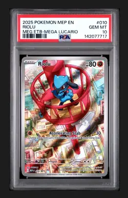 2025 POKEMON MEP EN-ME BLACK STAR PROMO #010 RIOLU PSA 10 - Image 1