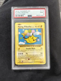 2016 POKEMON XY EVOLUTIONS #110 FLYING PIKACHU PSA 9 Mint (cracked) - Image 1