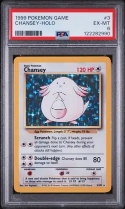 1999 Pokemon TCG Base Set Chansey Holo Rare Card 3/102 Vintage PSA 6 - Image 1