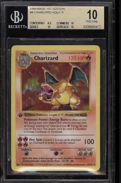Pokemon Charizard 004/102 Base Set 1st Edition Holo Rare Beckett 10 - Image 1