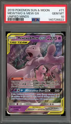 Pokemon Mewtwo & Mew GX Unified Minds Holo Ultra Rare #71 PSA 10 Gem Mint - Image 1