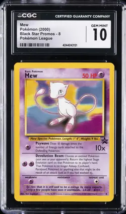 2000 POKEMON BLACK STAR PROMOS, POKEMON LEAGUE #8 MEW CGC 10 GEM MINT - Image 1