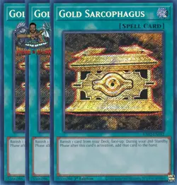 Yugioh! 3x Gold Sarcophagus RA02-EN052 Secret Rare 1st Ed NM - Image 1