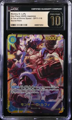CGC 10 PRISTINE Japanese One Piece 2025 Monkey D. Luffy OP11-118 Fist Divine SEC - Image 1