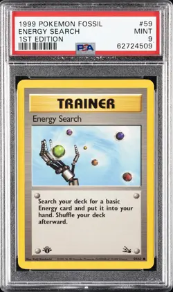 1999 POKEMON FOSSIL 1ST ED #59 ENERGY SEARCH PSA 9 - Image 1