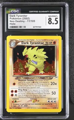 CGC 8.5 Dark Tyranitar 2002 Neo Destiny 11/105 Holo SWIRL Pokemon Card - Image 1
