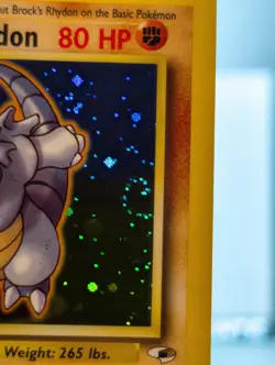 Pokemon TCG Brock's Rhydon 002/132 Gym Heroes Holo w/Swirl - Image 3