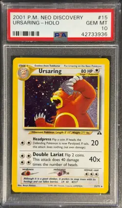 Pokemon 2001 P.M. Neo Discovery Ursaring Holo 15/75 PSA 10 - Image 1