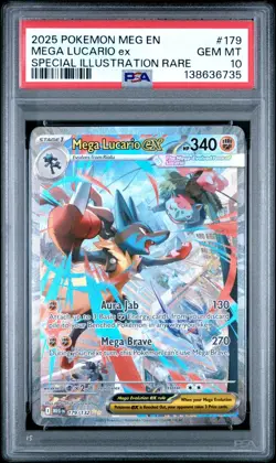 2025 Pokemon Mega Evolution Lucario EX Special Illustration Rare PSA 10 Gem #179 - Image 1