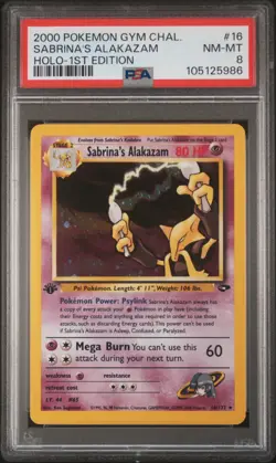 Sabrina's Alakazam Holo 1st Edition PSA 8 2000 Pokemon Gym Challenge #16 - Image 1