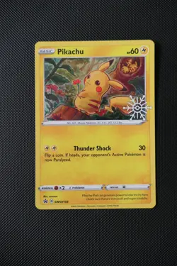 Pokemon TCG Pikachu SWSH153 Non Holo Black Star Promo Card Snowflake Stamp - Image 1