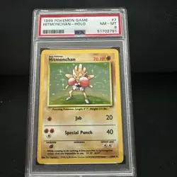 PSA 8 NM-MINT Pokemon TCG Hitmonchan Base Set 7/102 Holo Rare VINTAGE Slab - Image 1