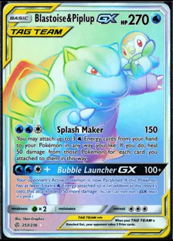 Pokemon Card- Blastoise & Piplup GX (Secret) SM - Cosmic Eclipse #253/236 - Image 1