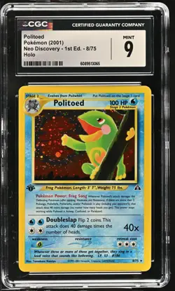 CGC 9 MINT Politoed Neo Discovery 1st Edition 8/75 Holo Pokemon Card - Image 1