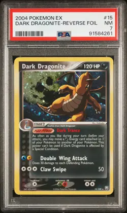 2004 Pokemon Ex Team Rocket Returns #15 Dark Dragonite Rev.Foil ERROR PSA 7 - Image 1