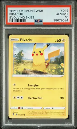 2021 POKEMON SWORD & SHIELD EVOLVING SKIES #049 PIKACHU PSA 10 - Image 1