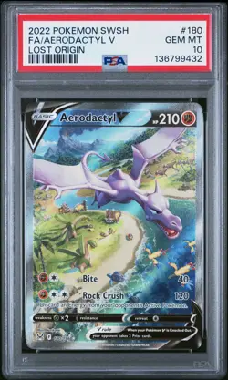 Pokemon Aerodactyl V 180/196 Alt Full Art SWSH Lost Origin 180 GEM MINT PSA 10 - Image 1