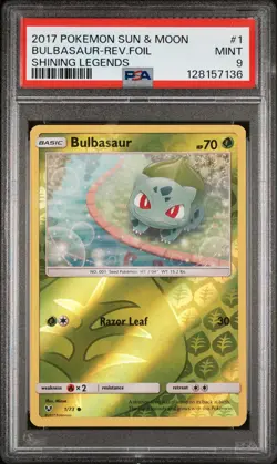 2017 POKEMON SUN & MOON SHINING LEGENDS #1 BULBASAUR-REVERSE FOIL PSA 9 - Image 1