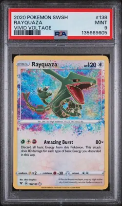 2020 Pokemon SWSH Vivid Voltage Rayquaza #138 PSA 9 Mint - Image 1