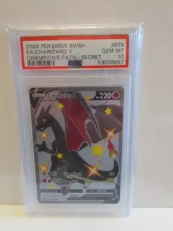 2020 POKEMON SWORD & SHIELD CHAMP'S PATH SECRET #079 FULL ART/CHARIZARD V PSA 10 - Image 1