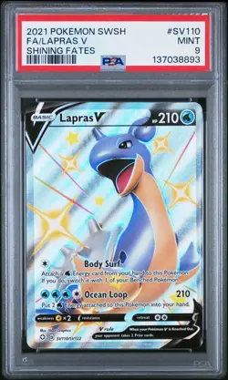 2021 POKEMON SWORD & SHIELD SHINING FATES #SV110 FULL ART/LAPRAS V PSA 9 - Image 1