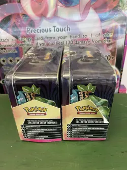 Dent Pokemon Surging Sparks 2024 Fall Collectors Chest Sealed Tin Lunchbox X2 - Image 2