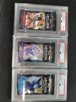 3-Lorcana 1st Chapter Wave 1 Packs. PSA 10s!! Mickey, Elsa, Maleficent - Image 1