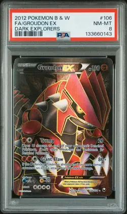 2012 POKEMON BLACK & WHITE DARK EXPLORERS #106 FULL ART/GROUDON EX PSA 8 - Image 1
