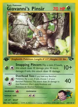 Giovanni's Pinsir - 24/132 - Pokemon Gym Challenge 1st Edition Rare Card WOTC NM - Image 1