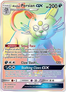 Alolan Persian GX - 257/236 - Pokemon Cosmic Eclipse Secret Rare Card NM - Image 1