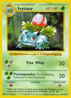 Ivysaur - 30/102 - Pokemon Base Set Shadowless Card WOTC NM - Image 1