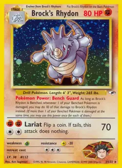 Brock's Rhydon - 2/132 - Pokemon Gym Heroes Unlimited Holo Rare Card WOTC MP - Image 1