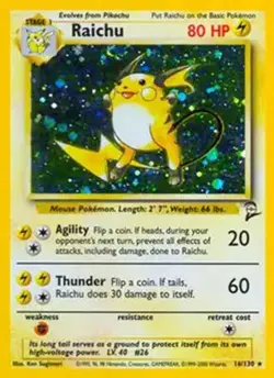 Raichu - 16/130 - Pokemon Base Set 2 Holo Rare Card WOTC MP - Image 1