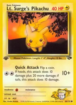Lt. Surge's Pikachu - 84/132 - Pokemon Gym Challenge 1st Edition Card WOTC NM - Image 1