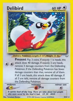 Delibird - 5/64 - Pokemon Neo Revelation Unlimited Holo Rare Card WOTC MP - Image 1