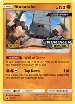 Stakataka - SM180 - Pokemon Sun & Moon Promo STAFF Prerelease Holo Rare Card NM - Image 1