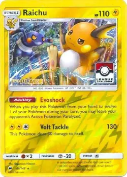 Raichu - 41/147 - Pokemon Burning Shadows (1st Place) League Promo Pokemon NM - Image 1