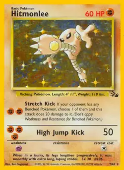 Hitmonlee - 7/62 - Pokemon Fossil Unlimited Holo Rare Card WOTC LP - Image 1