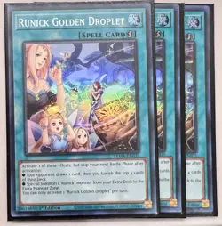 Yugioh! 3x Runick Golden Droplet TAMA-EN035 Super Rare 1st Ed NM - Image 1