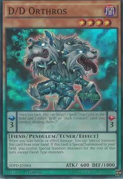 YUGIOH SDPD-EN004 D/D Orthros Super Rare 1st Edition NM - Image 1
