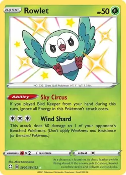 Rowlet - SV001/SV122 - Pokemon Shining Fates Sword Shield Shiny Rare Card NM - Image 1