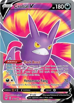 Crobat V - 182/189 - Pokemon Darkness Ablaze Sword & Shield Full Art Card NM - Image 1