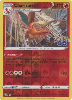 Charizard - 010/078 - Pokemon Go Sword & Shield Reverse Holo Rare Card NM - Image 1